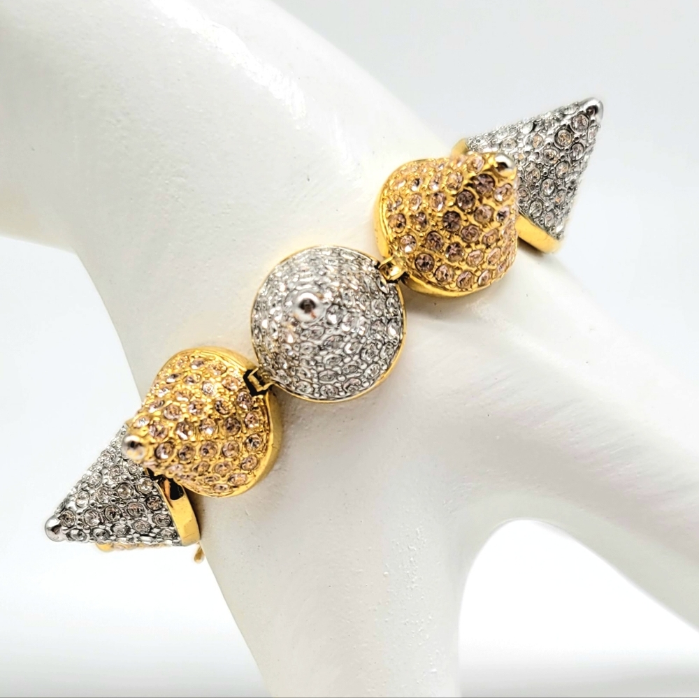 Eddie Borgo Gold and Silver Mixed Metal Cone Spike Bracelet w Swarovski Crystals